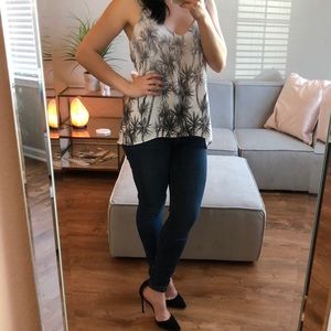 Rachel Roy Black and White Palm Print Tank
